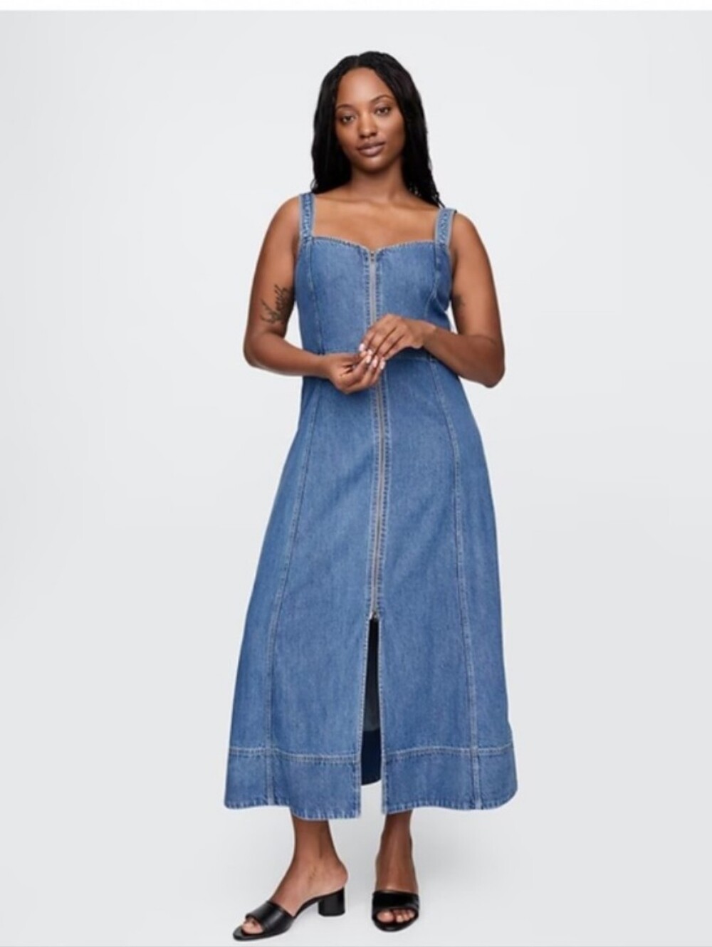 GAP Ultra Soft Denim Zip Front Maxi Dress Medium Blue Sz XL Tall NWT